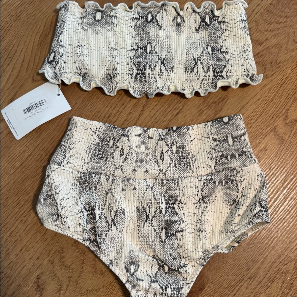 Montce Swim Snake Print Bikini Set in Cream and Black. Size XS
